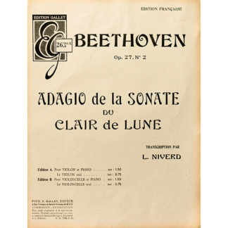 Beethoven Opus 72 No 2 Adagio de la Sonate du Clair de Lune voor cello
