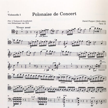 Pizzicato-Polka (Strauss) en Polonaise de Concert opus 14 (Popper) voor 4 celli