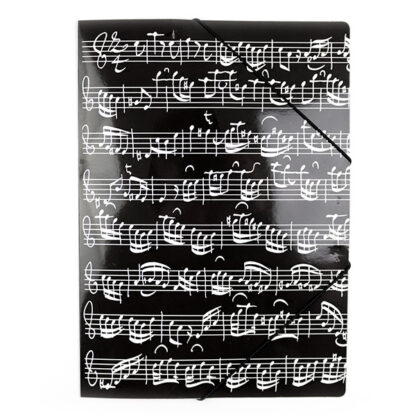Elastomap tekenmap zwart met bladmuziek notenbalken elastiek