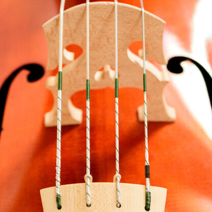 Cellokam Barokcello met darmsnaren detail