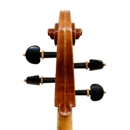 Cello 4/4 Heinrich Gill Carcassi model detail cellokrul sleutelhuis stemsleutels