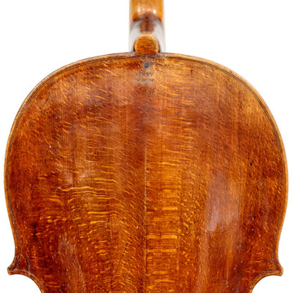 Cello door T. Perry & W. Wilkinson (Dublin, Ierland, 1808) detail brandmerk "PERRY DUBLIN" op achterblad