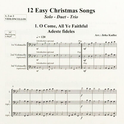 12 Easy Christmas Songs - solo duo trio cello's piano
