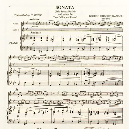 Sonata (Trio Sonata No.16) in Gm, Opus 2, No.8 twee cello's en piano G.F. Handel