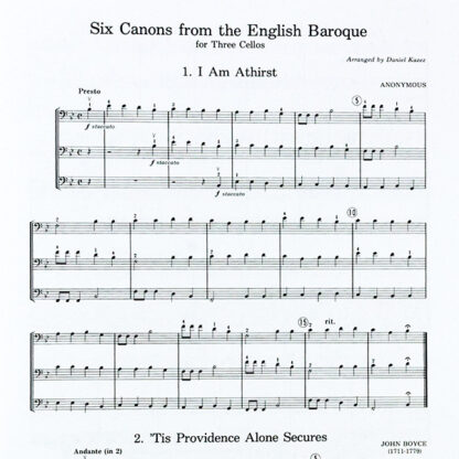 Six Canons From The English Baroque arranged for three cellos by Daniel Kazez